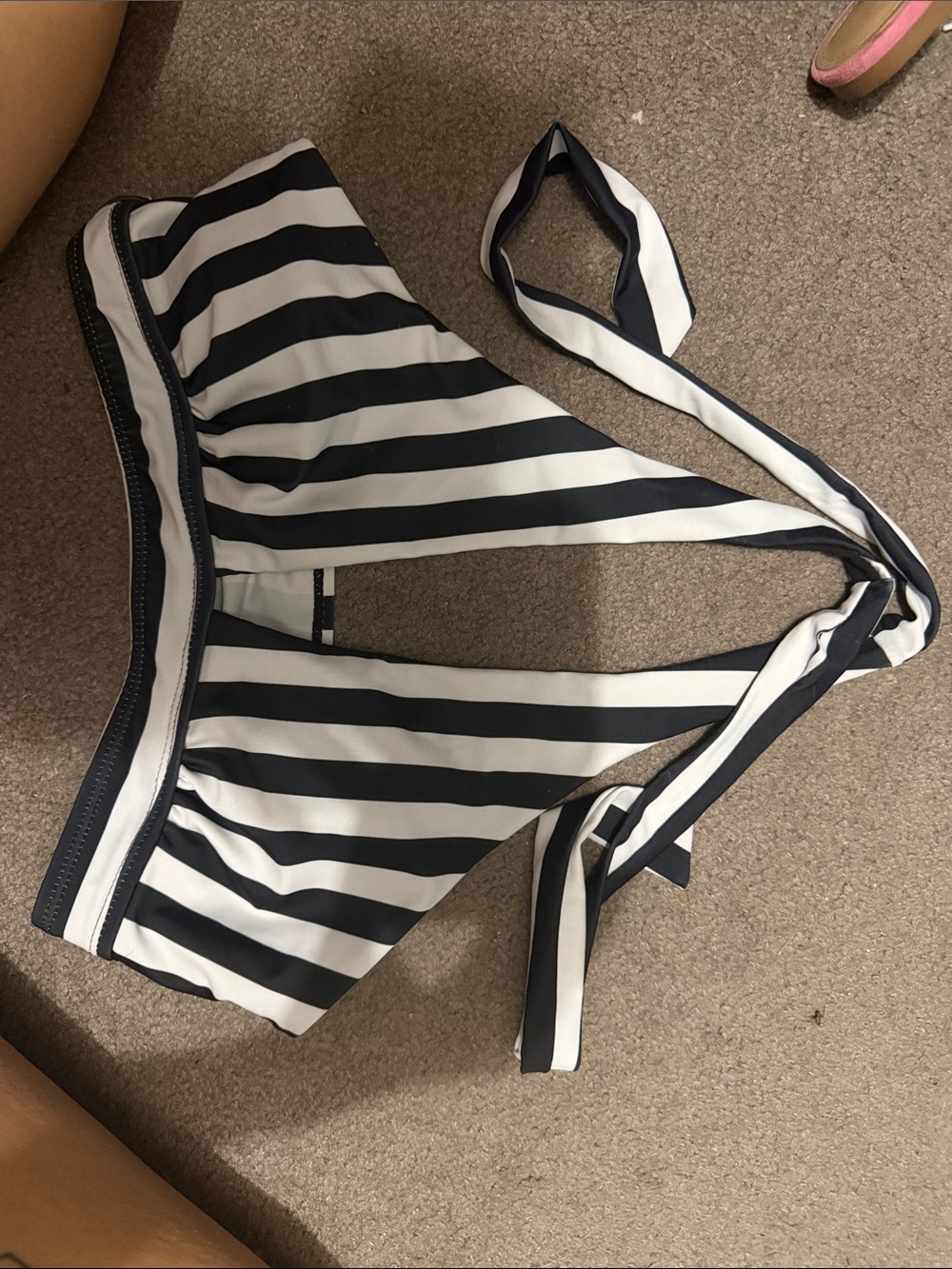 Women’s Black & White Striped Swim Top